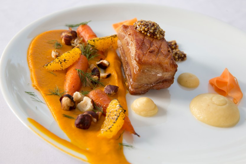 Pecho de Cerdo, Camote y Membrillo