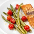 Salmon fillet with asparagus and cherry&nbsp;tomatoes