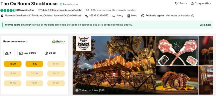 OX Room Steakhouse - premio Trip Advisor - foto divulgacao