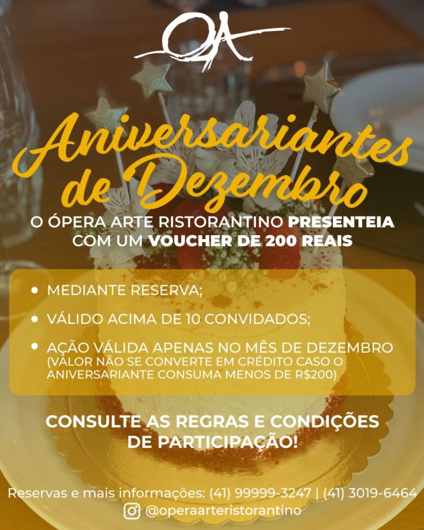 OPERA ARTE RISTORANTINO - ANIVERSARIO DEZEMBRO 2023 - FOTO DIVULGACAO